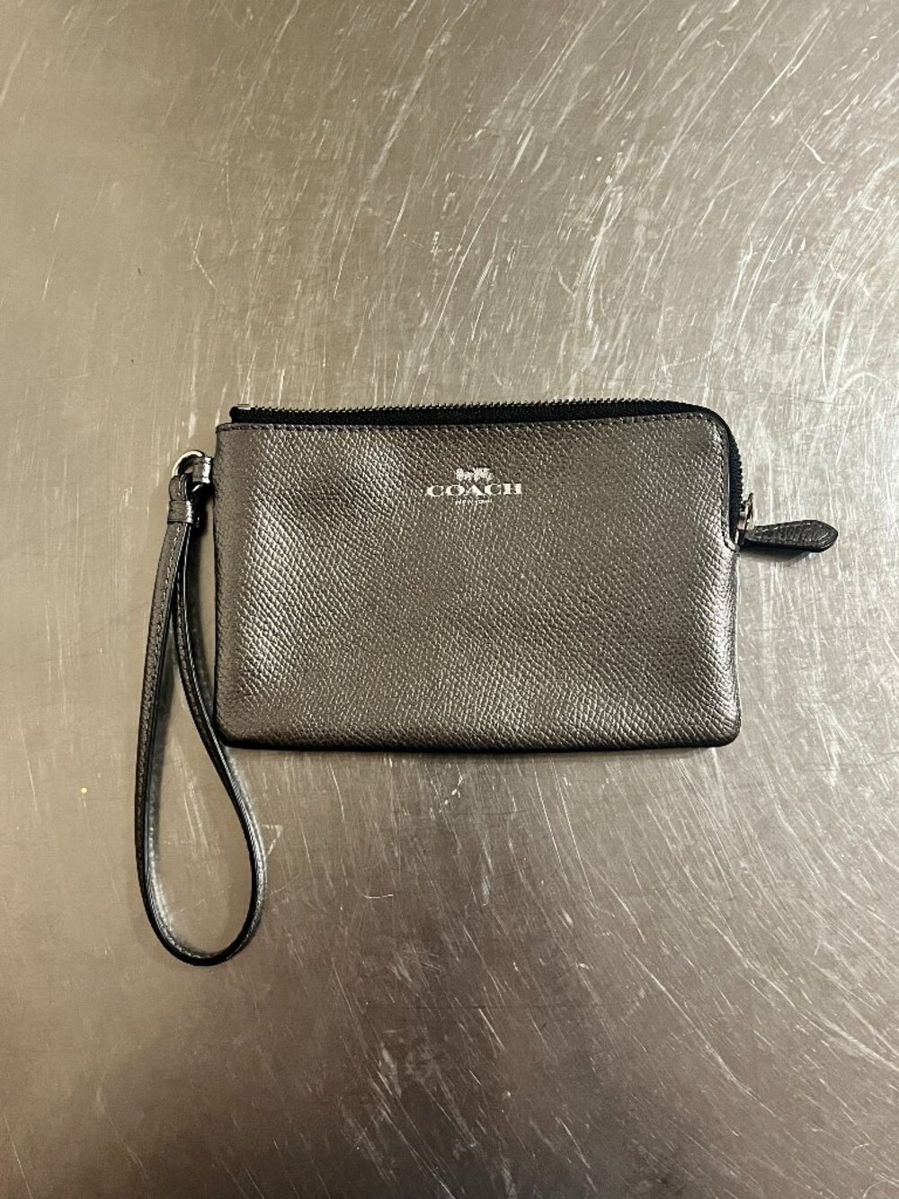 COACH Silver-Toned Corner Zip Wristlet Wallet Purse